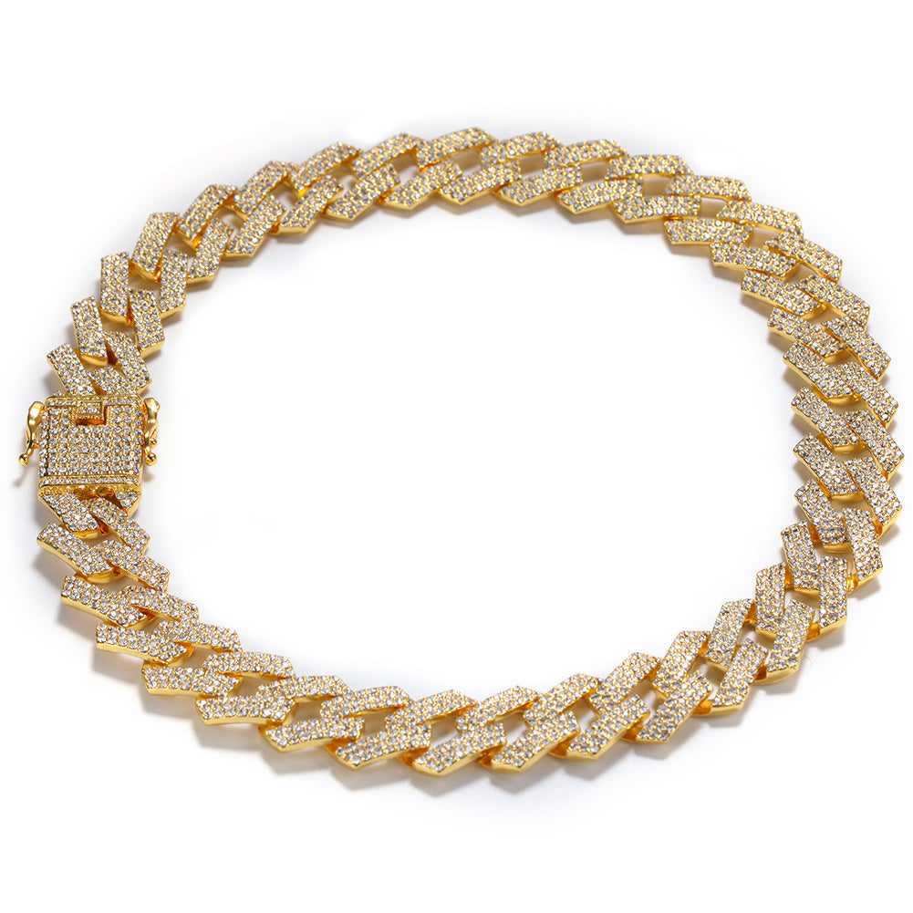 Iced Out Cuban Link Chain Necklace & Bracelet Set for Men – 3 Row Cubic Zirconia Statement Jewelry in Gold, Silver & Rose Gold
