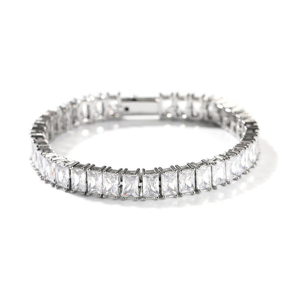Men’s Silver-Tone Square Cubic Zirconia Tennis Bracelet – Hip Hop Statement Chain, 6 Inch / 7 Inch