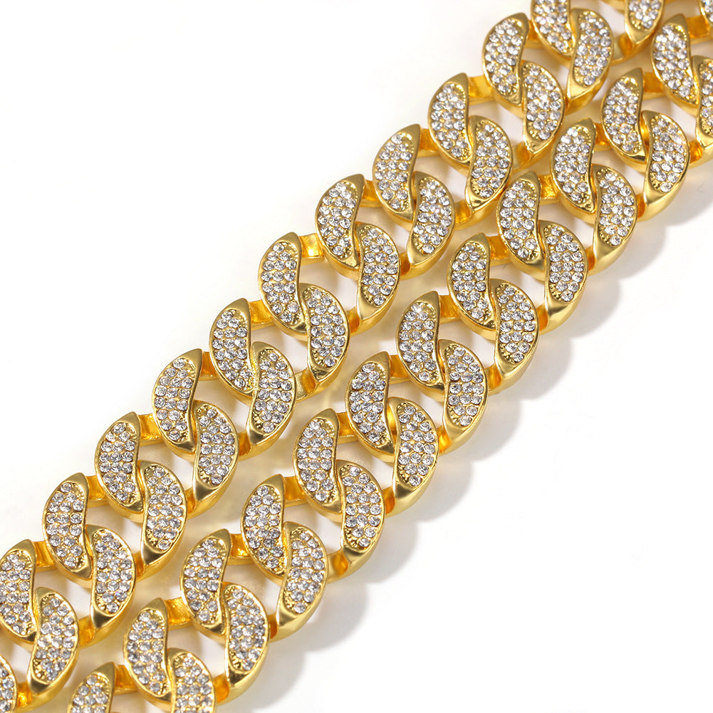 Iced Out Gold Tone Cuban Link Necklace & Bracelet Set for Women and Men