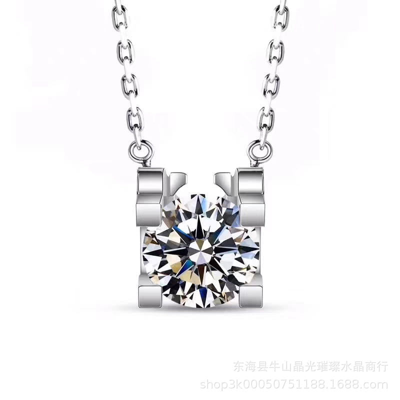 Moissanite Pendant Necklace Round Solitaire Chain Necklace 1 Carat 1.5 Carat 2 Carat product image