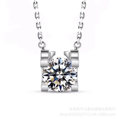Moissanite Pendant Necklace Round Solitaire Chain Necklace 1 Carat 1.5 Carat 2 Carat