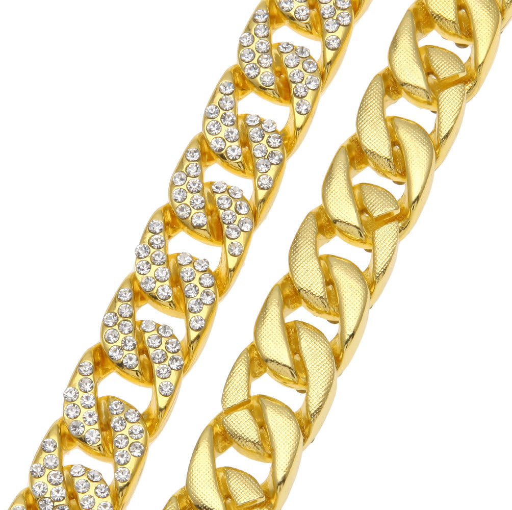 Iced Out Gold Plated Cuban Link Chain Necklace for Men & Women – Statement Rhinestone Hip Hop Pendant Chain product image