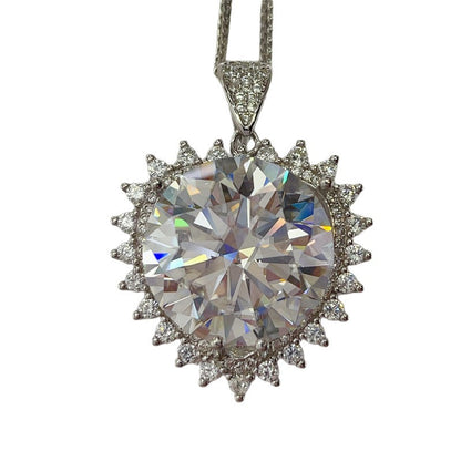20 Carat Look Moissanite Pendant Necklace with Halo Accent Chain