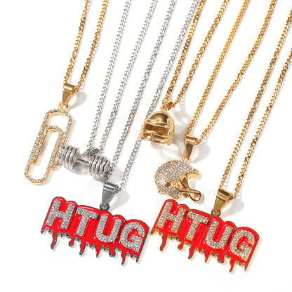 Iced Drip Letter Pendant Necklace in Stainless Steel with Twisted or Cuban Chain