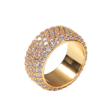 Unisex Round Cubic Zirconia Statement Ring in Gold or Silver Tone – Hip Hop Style Band, Sizes 6-10