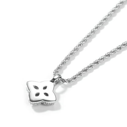 Silver Plated Flower Pendant Necklace with Cubic Zirconia on 24 Inch Twist Chain for Women