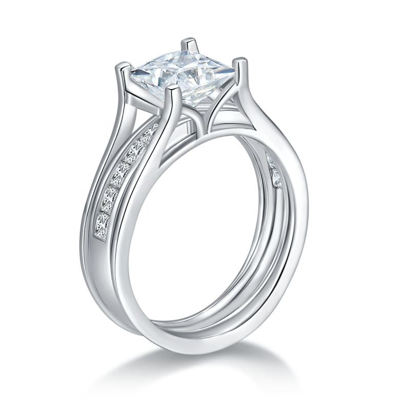6.5mm Princess Cut Moissanite Ring for Women, S925 Sterling Silver 18K White Gold Plated Stackable Promise Engagement Ring product image