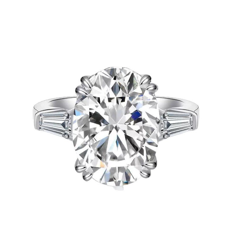 Oval Cut Moissanite Ring for Women, Large Solitaire Engagement Ring with Geometric Side Accents product image