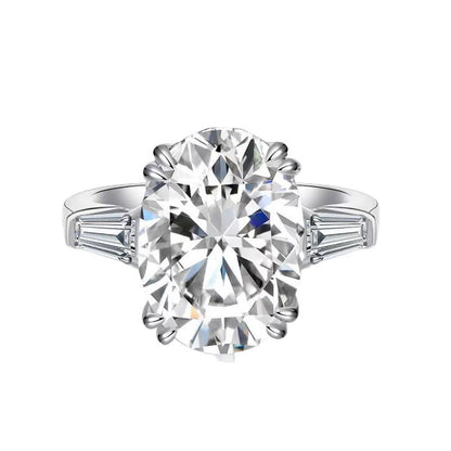 Oval Cut Moissanite Ring for Women, Large Solitaire Engagement Ring with Geometric Side Accents