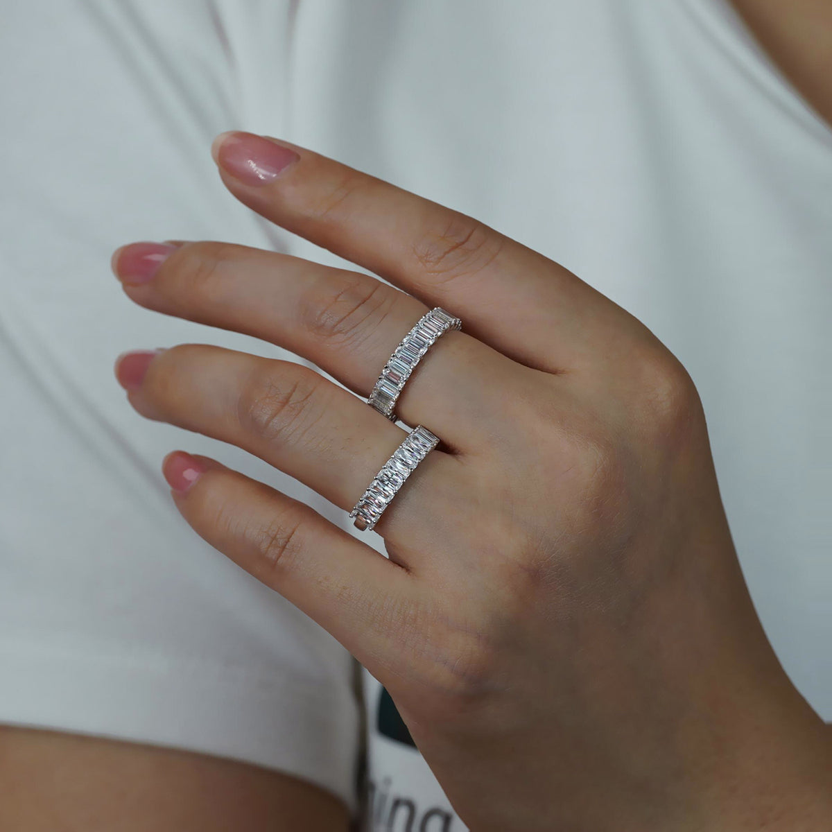 Moissanite Eternity Ring, Emerald-Cut Full Band Wedding Ring for Women product image