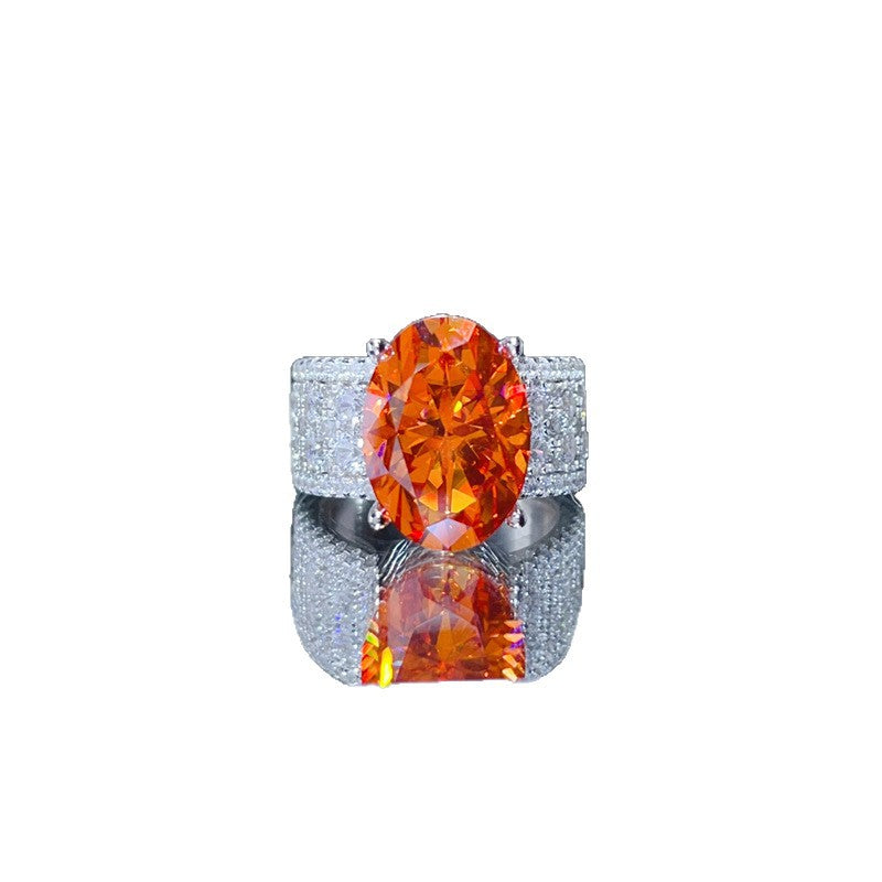 Oval Orange Moissanite Halo Ring for Women, Wide Pave Engagement Ring product image