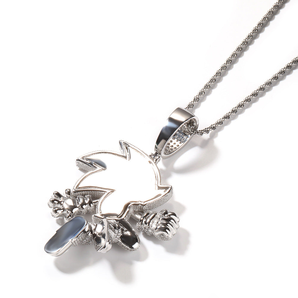 Cartoon Character Pendant Necklace with Cubic Zirconia Iced Twist Chain for Women