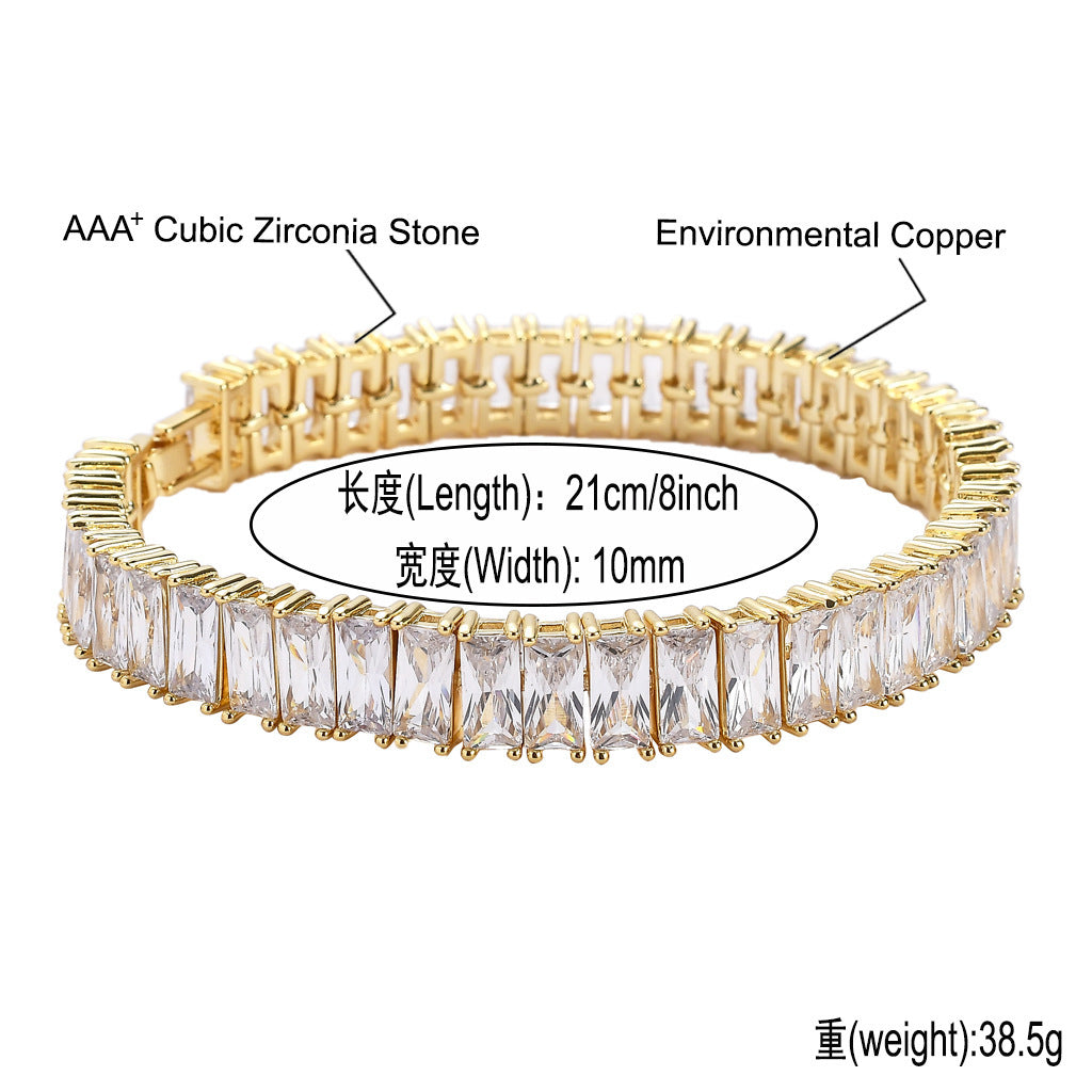 Hip Hop Light Luxury Diamond Shape Cuban Link Copper Bracelet for Men