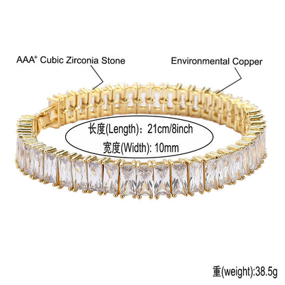 Hip Hop Light Luxury Diamond Shape Cuban Link Copper Bracelet for Men