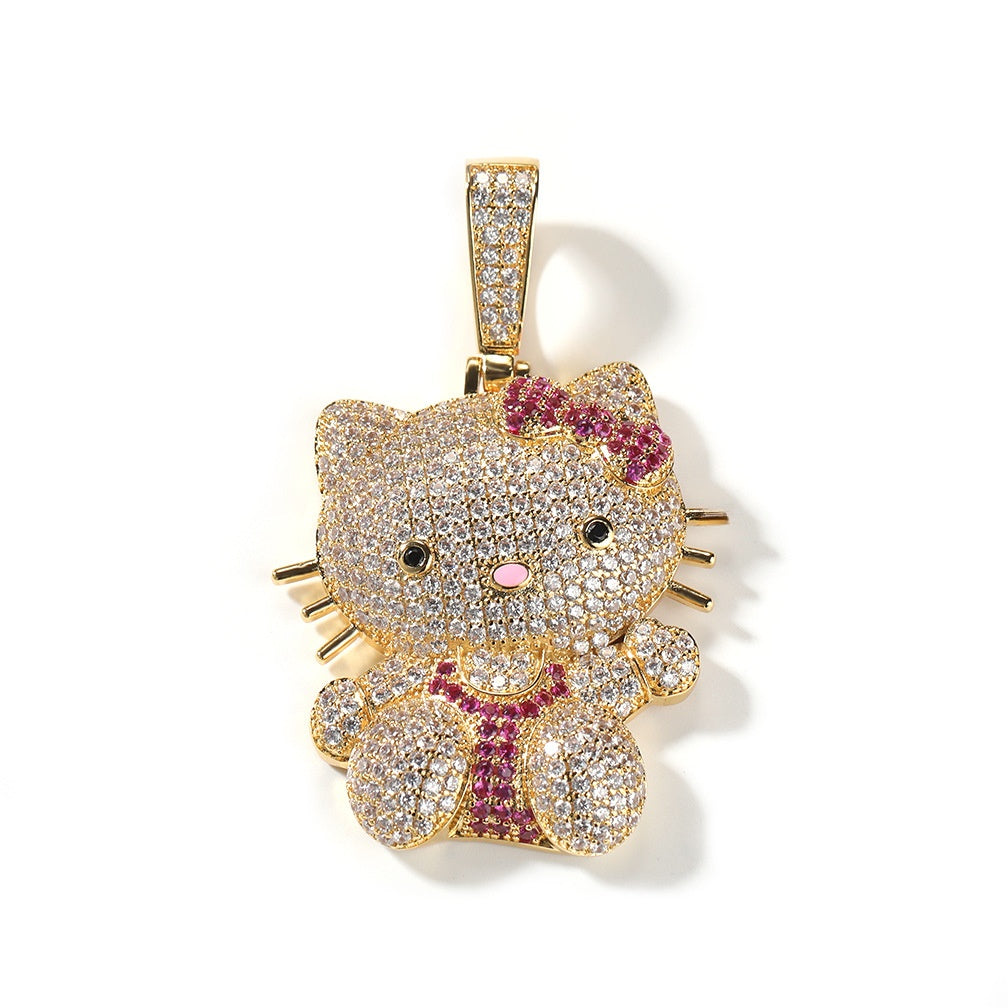 Cute Cat Pendant Necklace for Women with Crystal Detail, Silver Plated or Gold Plated 24 Inch Twisted Chain