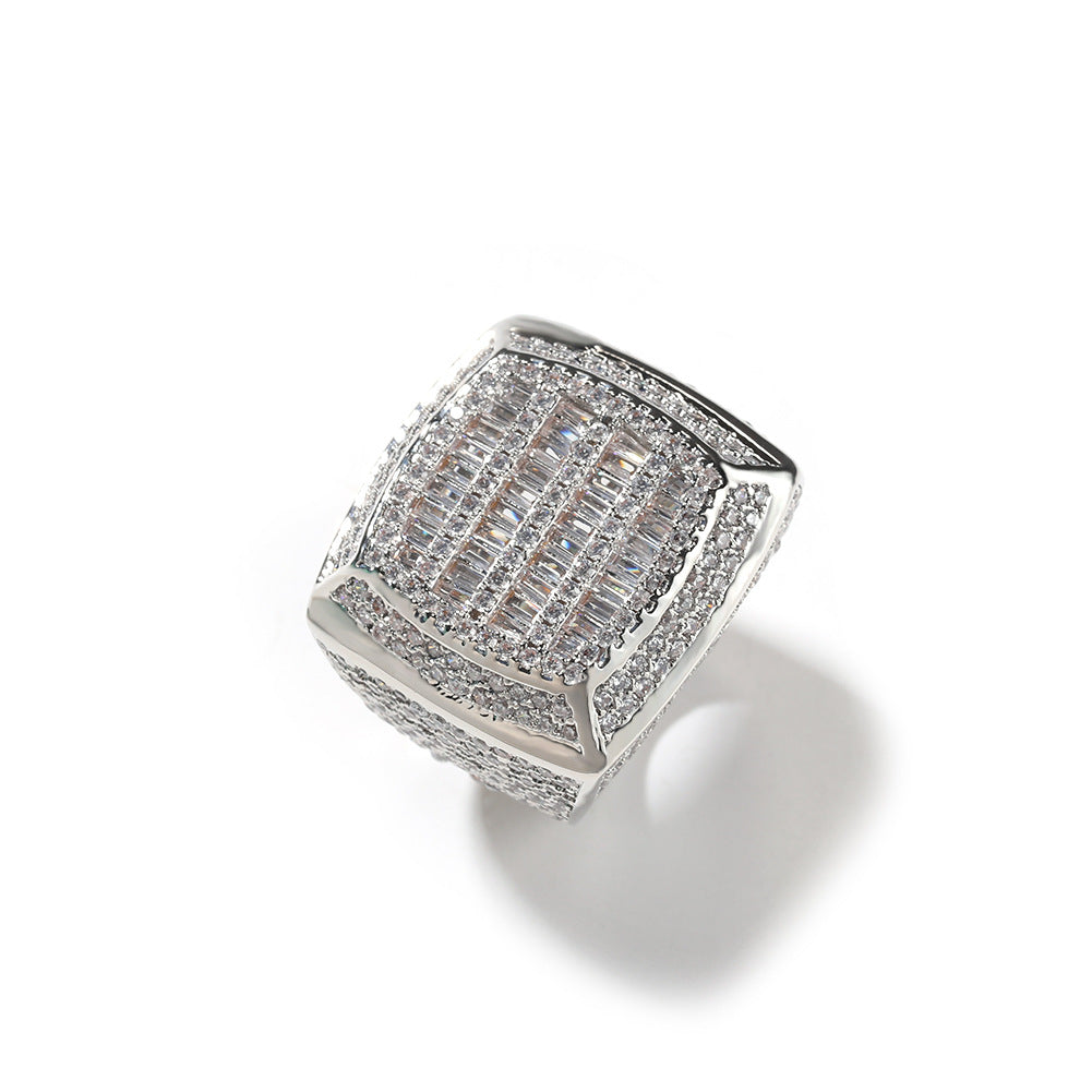 Men’s Square Statement Ring with Cubic Zirconia - Gold Plated or Silver Plated Hip Hop Fashion Ring