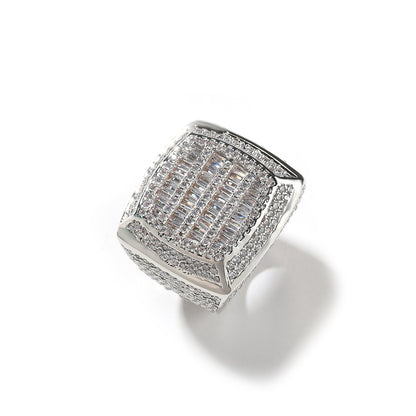 Men’s Square Statement Ring with Cubic Zirconia - Gold Plated or Silver Plated Hip Hop Fashion Ring