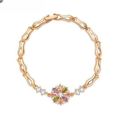 Elegant Gold Plated Crystal Flower Chain Bracelet for Women and Men