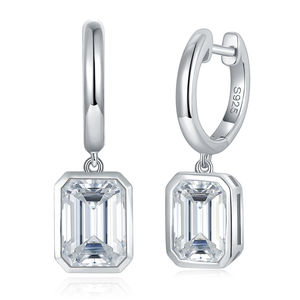 Gold Tone Emerald Cut Clear Stone Drop Earrings for Women product image