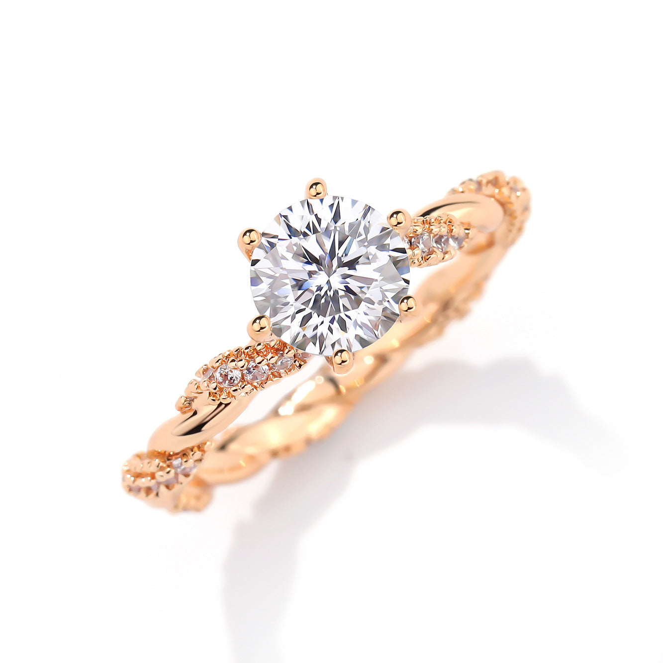 Round Cut Moissanite Ring for Women, 18K Gold-Plated Twist Band Engagement or Promise Ring, Size 9-20 product image
