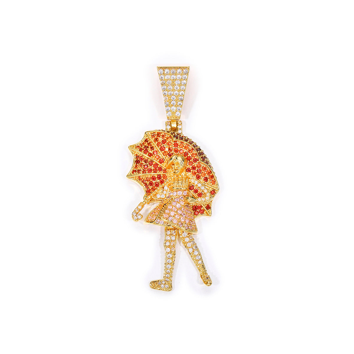 Iced Out Cartoon Girl Umbrella Pendant Necklace for Men and Women - Copper Cubic Zirconia Hip Hop Rope Chain product image