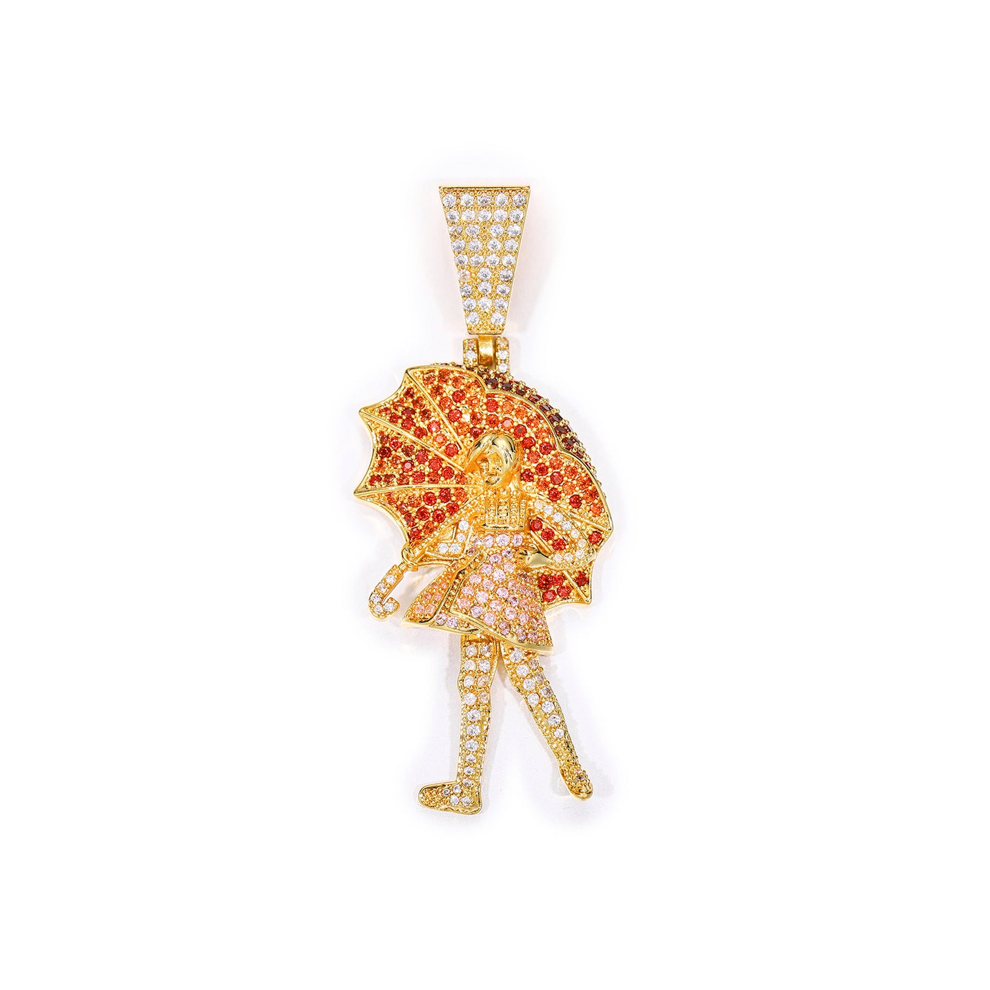 Iced Out Cartoon Girl Umbrella Pendant Necklace for Men and Women - Copper Cubic Zirconia Hip Hop Rope Chain product image