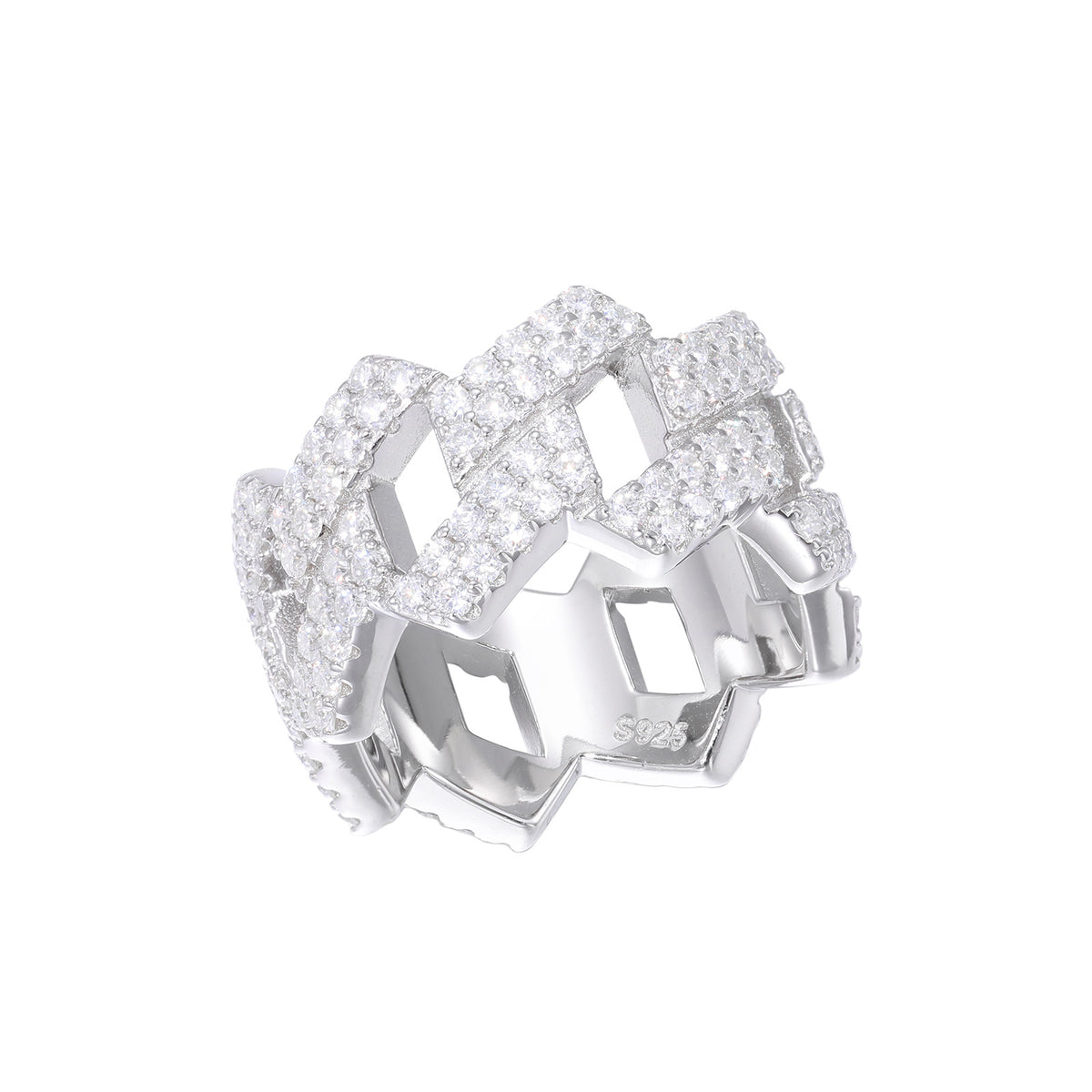 925 Silver Moissanite Geometric Link Ring - Iced Hip Hop Unisex Band product image