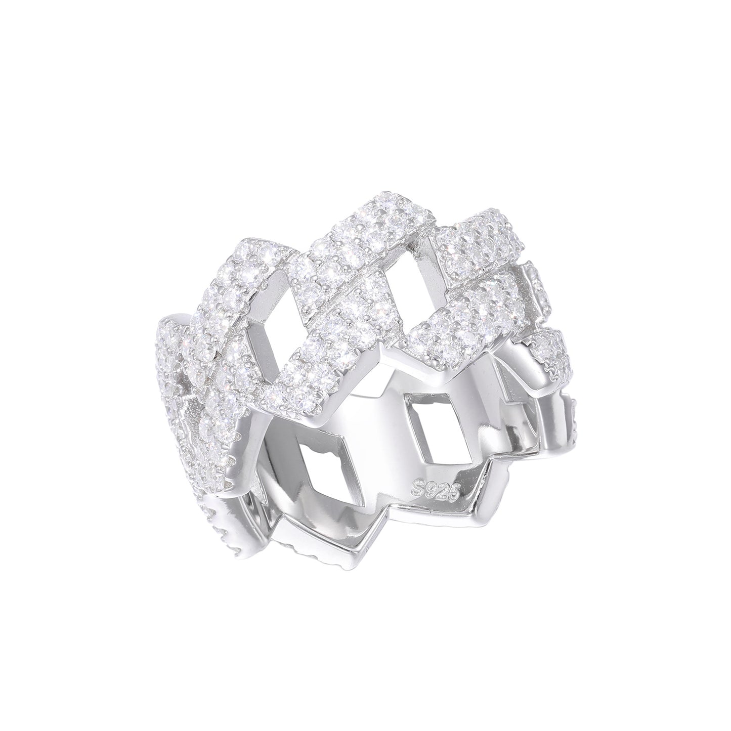 925 Silver Moissanite Geometric Link Ring - Iced Hip Hop Unisex Band product image