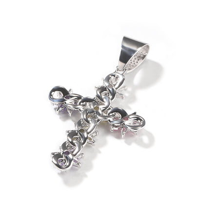 Silver Plated Cross Necklace with Multicolor Cubic Zirconia Pendant - Hip Hop Statement Chain for Women
