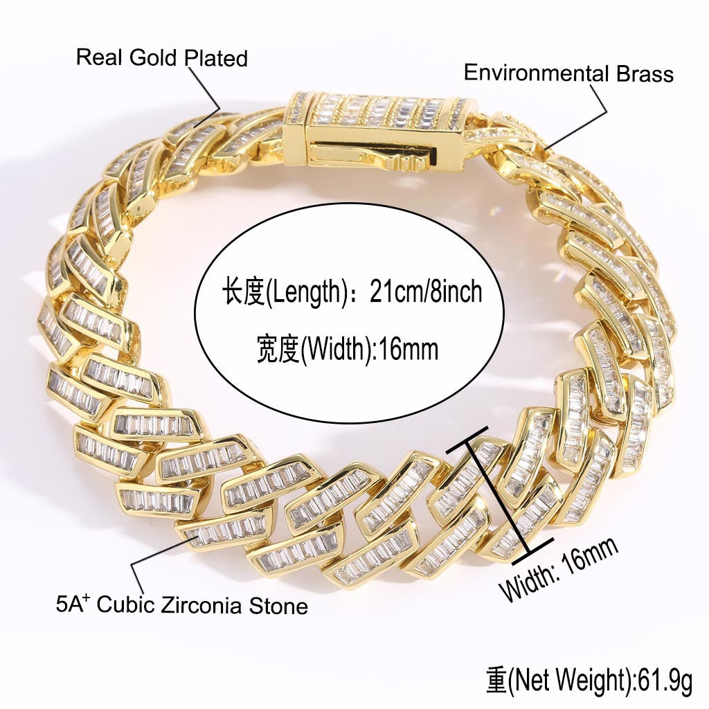 Hip Hop Light Luxury Square Diamond Shape Cuban Link Cubic Zirconia Necklace for Men