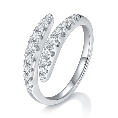 Open Wrap Moissanite Ring for Women, Double Row Wedding Promise Ring