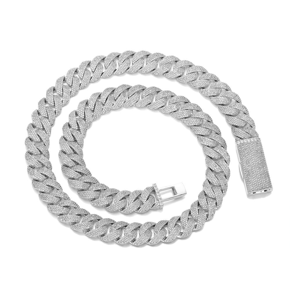 15mm Iced Out Cuban Link Chain Necklace & Bracelet, Unisex Cubic Zirconia Hip Hop Style product image
