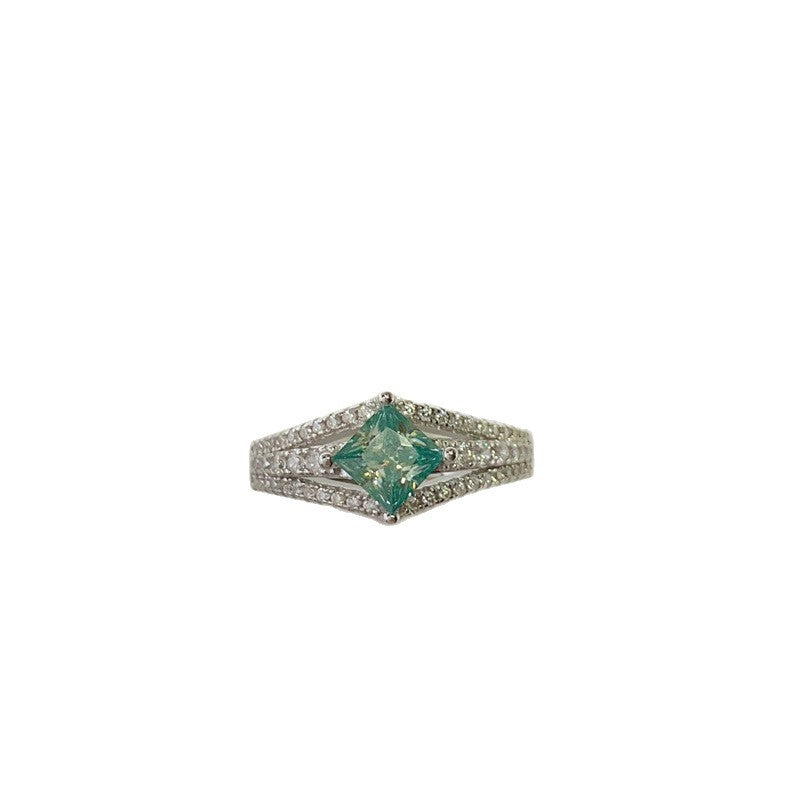 Green Princess Cut Moissanite Halo Ring for Women, 1 Carat Engagement Ring Style product image