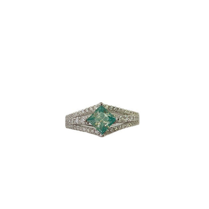 Green Princess Cut Moissanite Halo Ring for Women, 1 Carat Engagement Ring Style