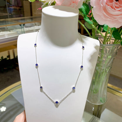 18k Gold Blue Stone Station Choker Necklace
