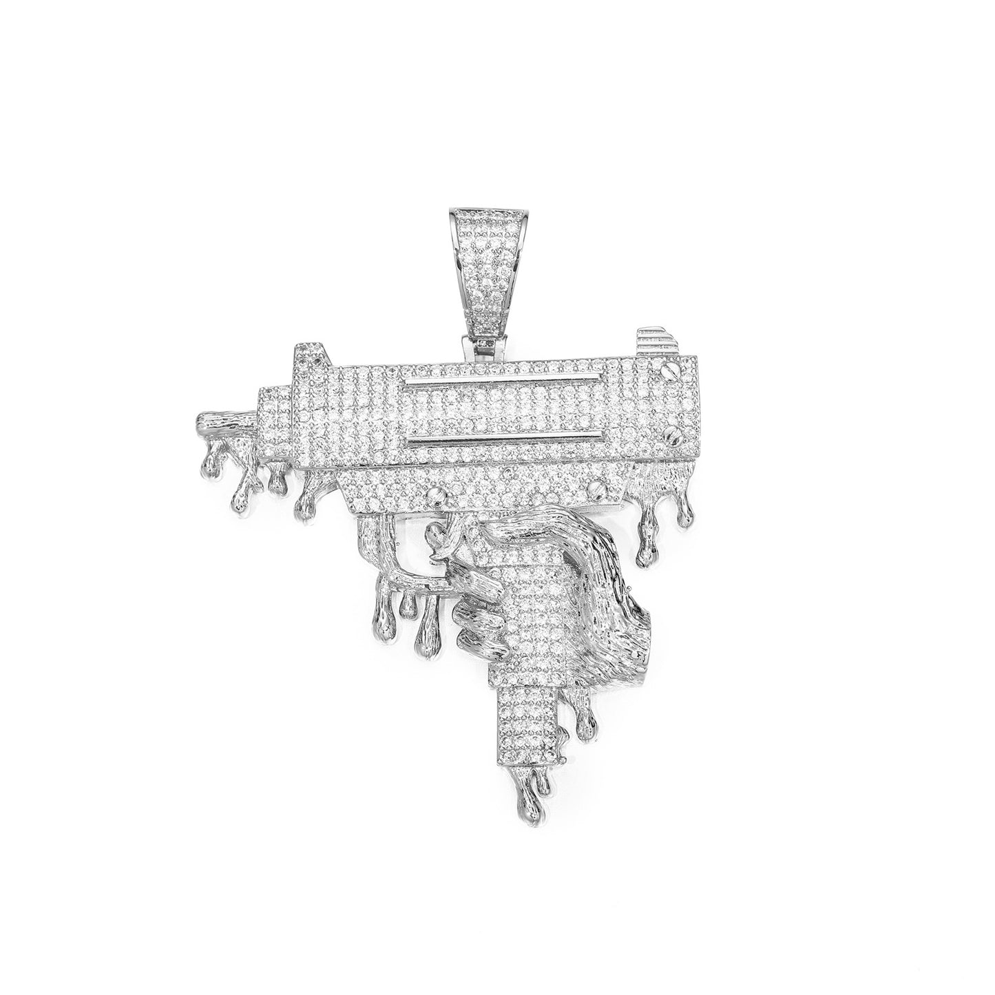 Iced Out UZI Pendant Necklace for Men and Women - Hip Hop Cubic Zirconia Rope Chain Statement Jewelry product image