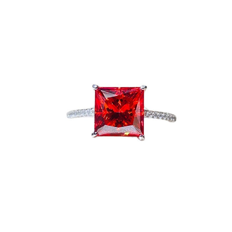 Red Princess Cut Moissanite Ring for Women, Pave Band Engagement Ring, 1 Carat 2 Carat 3 Carat 5 Carat product image