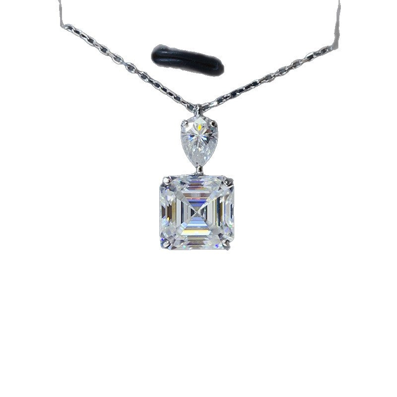 Moissanite Pendant Necklace with Pear and Square Drop Design in Silver product image