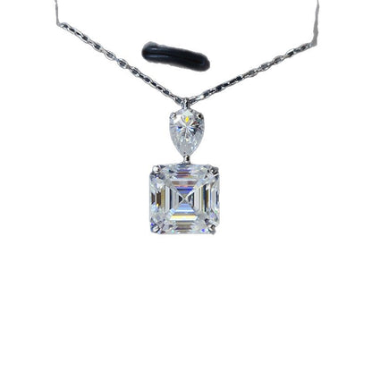 Moissanite Pendant Necklace with Pear and Square Drop Design in Silver
