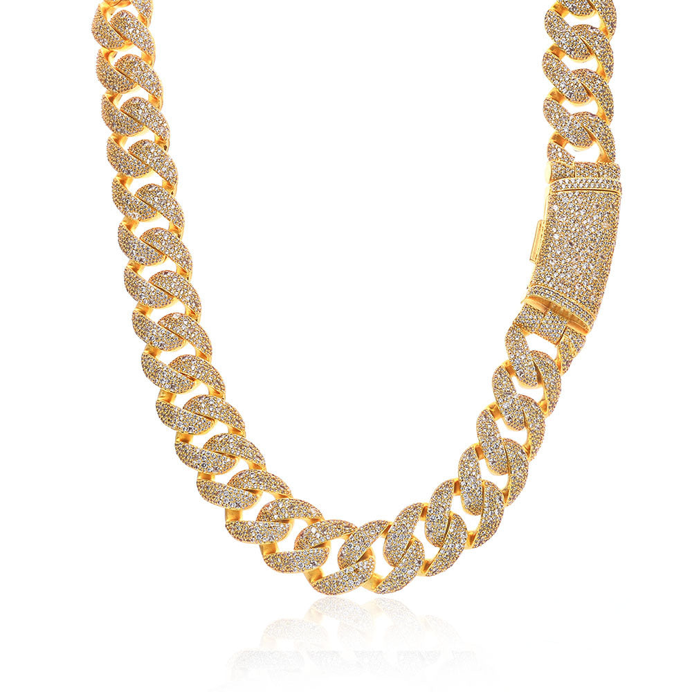 22 mm Wide Iced Cuban Hip Hop Necklace with Cubic Zirconia on a Copper Base - CHA374 product image