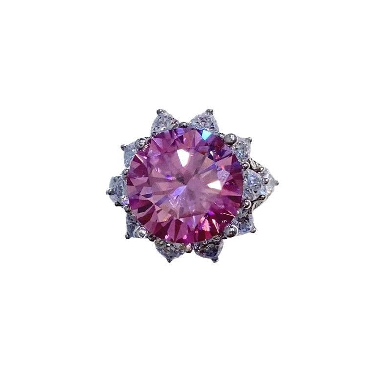 Pink Moissanite Halo Ring for Women, Round Statement Engagement Ring, 3 Carat or 10 Carat, Sizes 9-20 product image