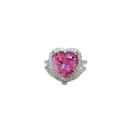 Pink Heart Moissanite Halo Ring for Women – 1 Carat, 2 Carat, 5 Carat Engagement Ring