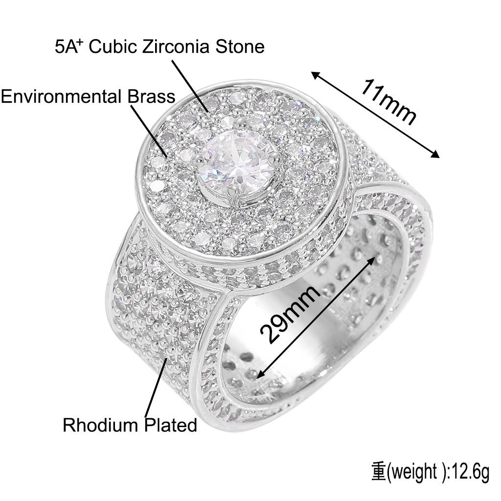 Hip Hop Light Luxury Fashion Cubic Zirconia Ring for Men