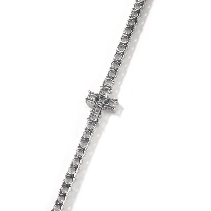 Men’s Silver Plated Cubic Zirconia Cross Chain Necklace Bracelet Set, 4MM Statement Pendant Jewelry