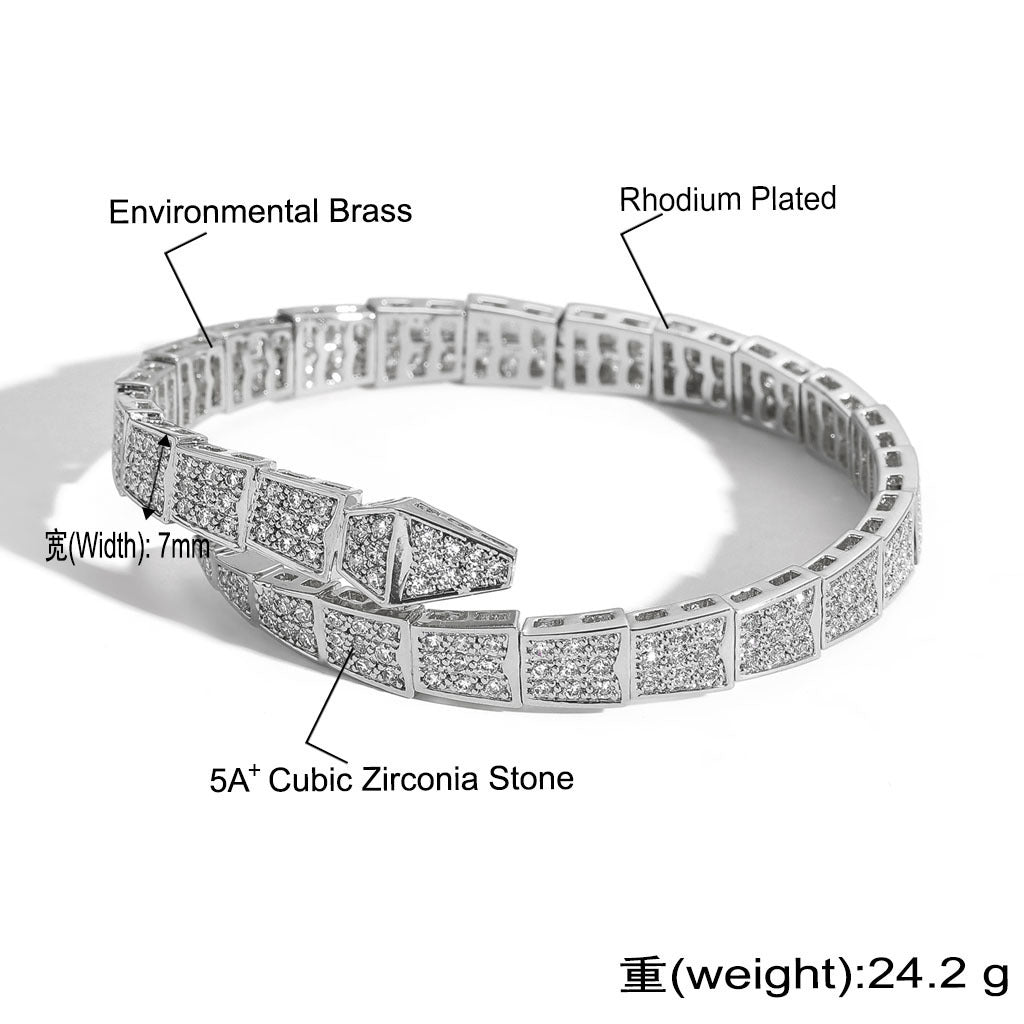 Light Luxury Snake Cubic Zirconia Bracelet for Men and Women