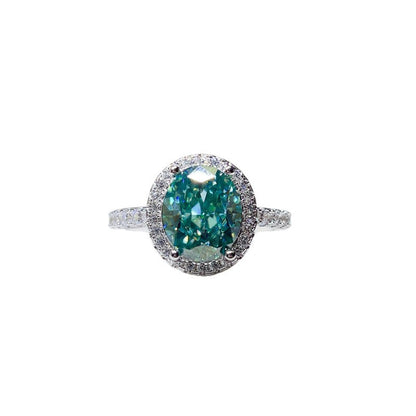 5 Carat Oval Mint Green Moissanite Halo Ring for Women