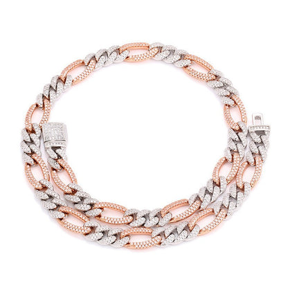 10mm Iced Out Figaro Cuban Link Chain Necklace for Men & Women - Geometric Cubic Zirconia Hip Hop Jewelry