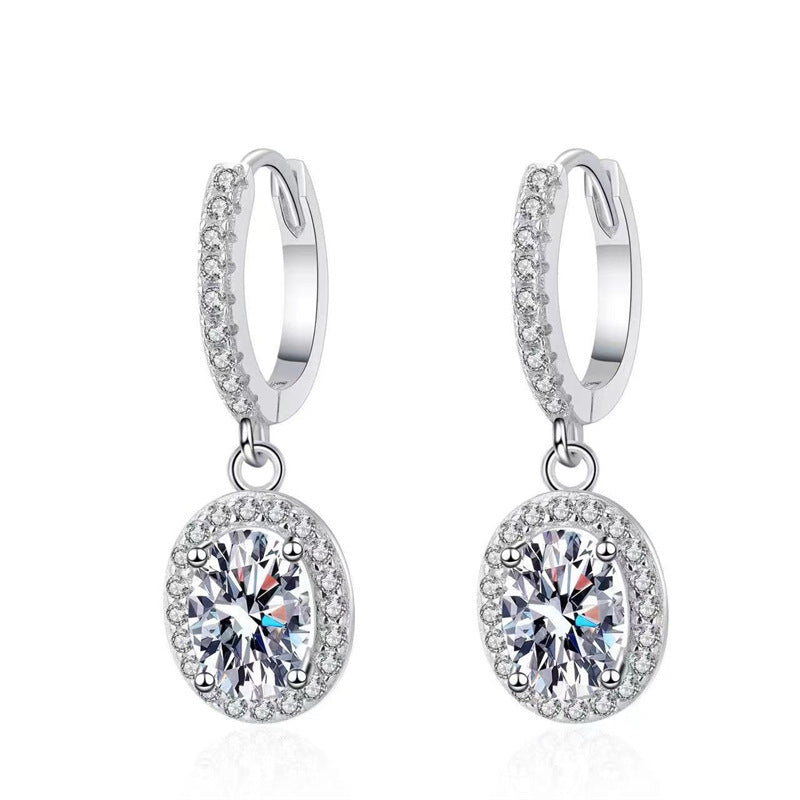 Moissanite Halo Drop Hoop Earrings for Women, Emerald Cut Pear Heart Oval Dangle Earrings product image