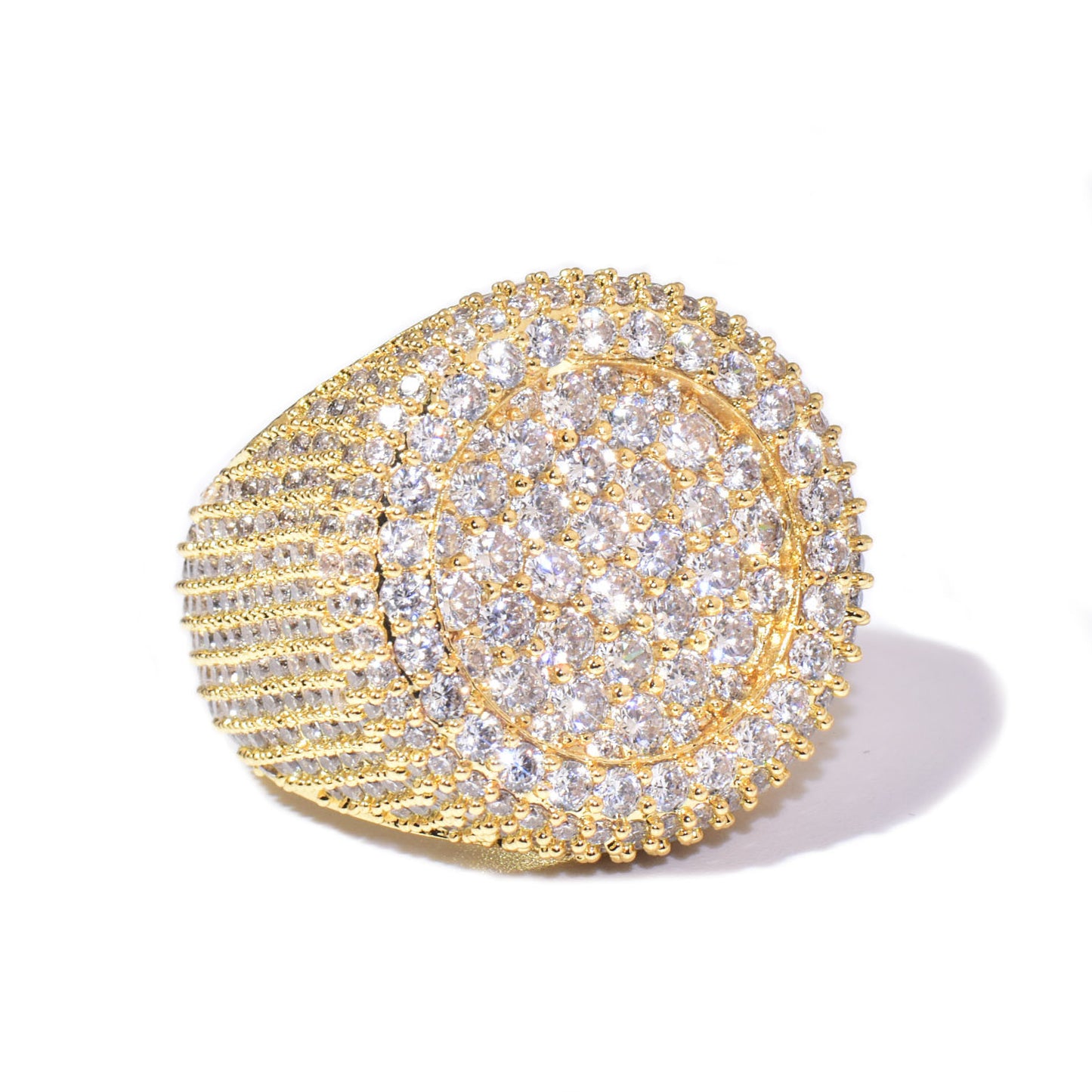 Round Micro Pave Iced Out Statement Ring for Unisex Hip Hop Style