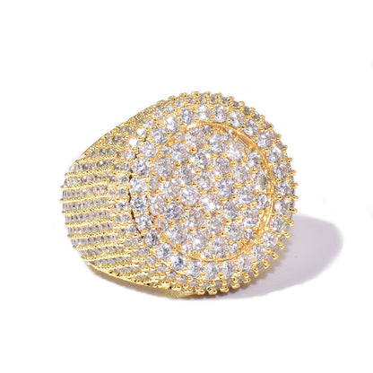 Round Micro Pave Iced Out Statement Ring for Unisex Hip Hop Style